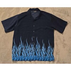 Blues Flames Shirt Mens XL Grunge Punk Gothic Tribal Y2K Skater Vintage Odo AOP